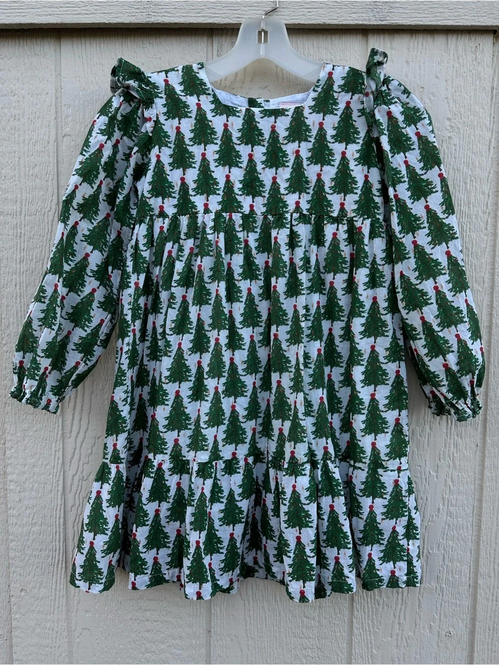 Girls Green Christmas Tree Print Dress -